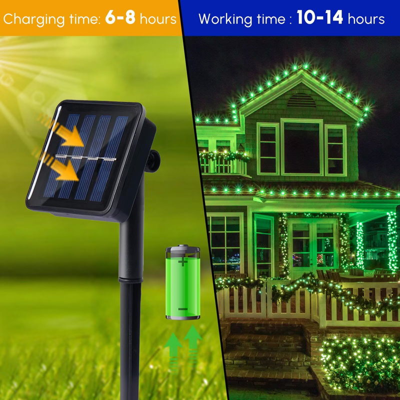 Solar String Lights For Outside Waterproof Fairy Lights With 8 Modes, Green