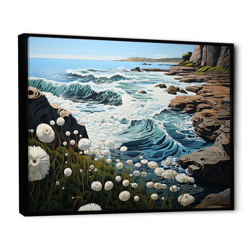 Paysage de plage sauvage IV - reproduction sur toile, Cadre flottant noir, H 24 po x l 32 po x P 1 po