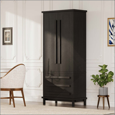 Armoire de cuisine 70 "avec 2 tablettes d'armoire, armoire de luxe en bois avec 6 tablettes de porte et 3 tiroirs pour la cuisine, la salle à manger, noir
