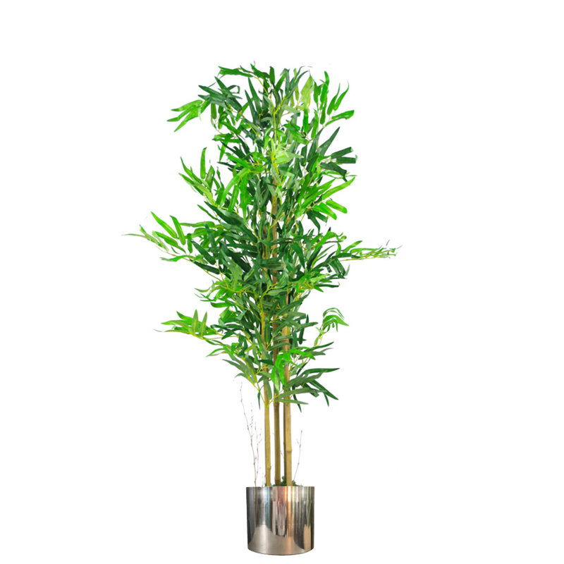 Faux Bamboo Tree in Metal Planter, Silver, 120cm H x 60cm W x 60cm D