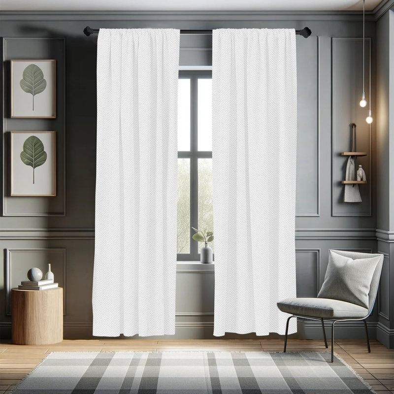 Herringbone Chevron Semi-Sheer Rod Pocket Curtain Panels, Pale Taupe, 28" x 84"