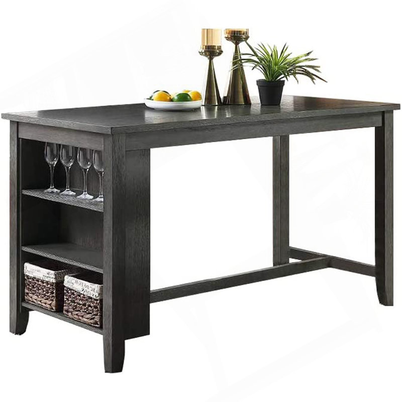 Table de salle à manger à hauteur de comptoir moderne et moderne de 1 pièce avec tablettes de rangement et finition grise