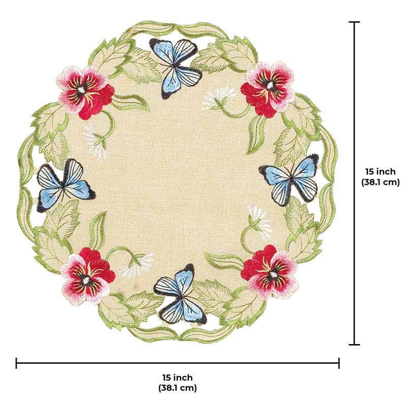 Aneil Floral Embroidered Doilies for Table Set of 4 Round Placemats of Maliana Collection for Table Decor