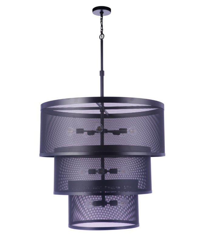 Luminaire suspendu tambour noir mat à 12 lumières Mesh