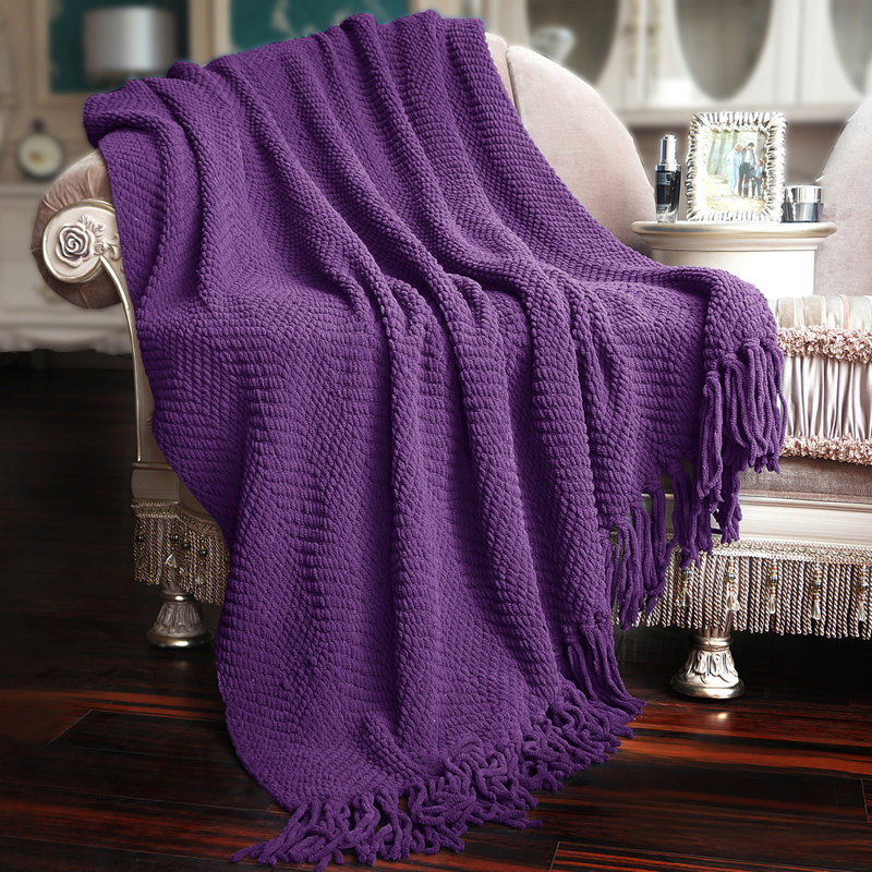 Jeté en tricot de tweed, Pourpre impérial, 60 po x 80 po