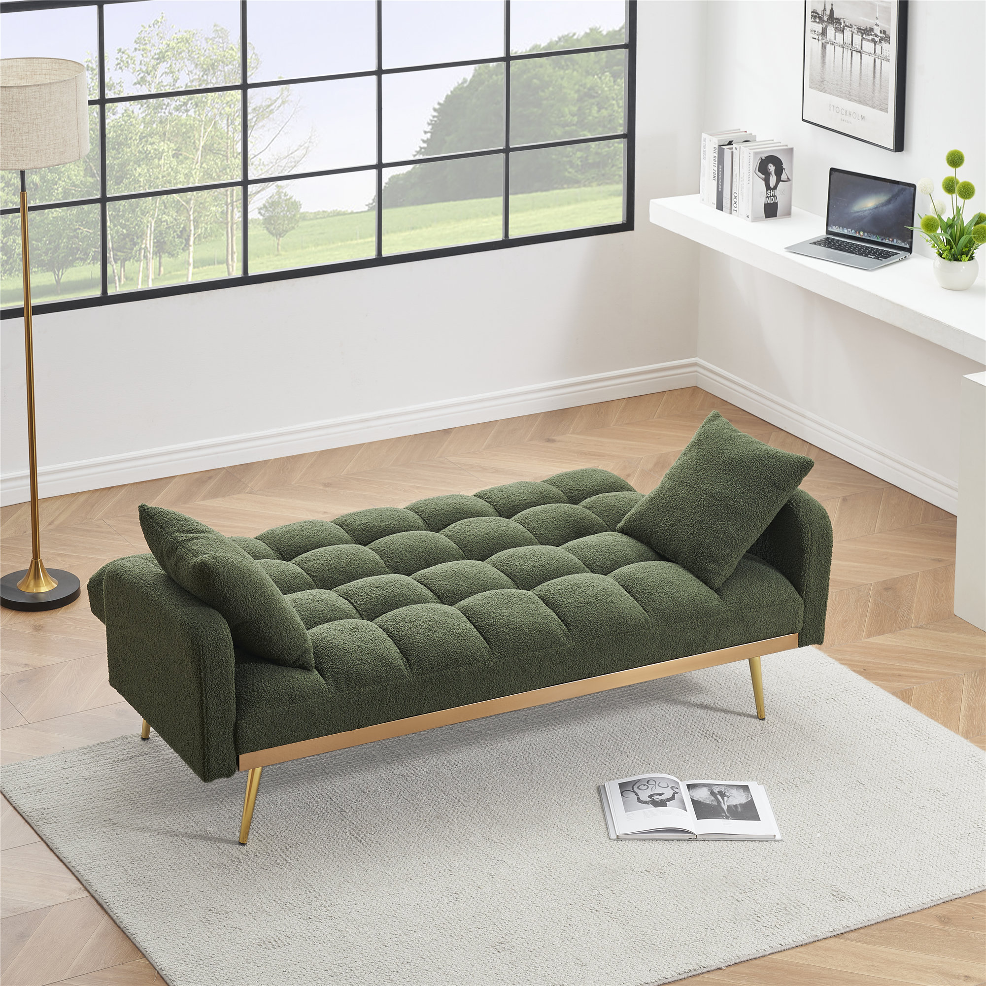 Mercer41 Upholstered Sofa, Living Room Sofa Bed With 2 Throw Pillows ...