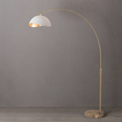 Luna Bella 92" Arc Lamp - Weathered Brass, White Marble Base, Half-Dome Red/Gold Steel Shade, Dimmable, Bulb Included