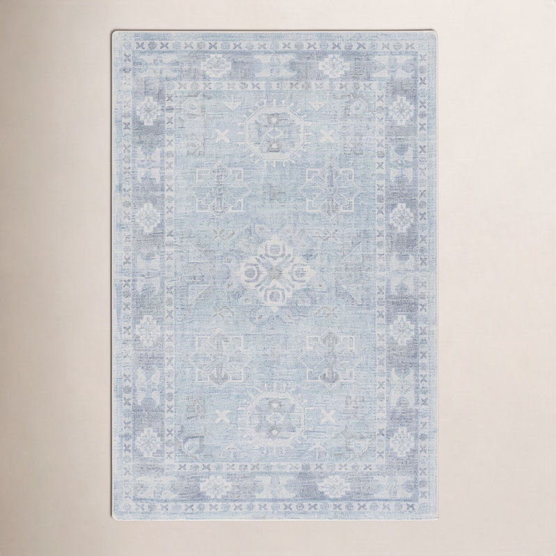 Tapis oriental denim / bleu ciel touffeté à la main Hopkins, Rectangle 9 pi x 12 pi