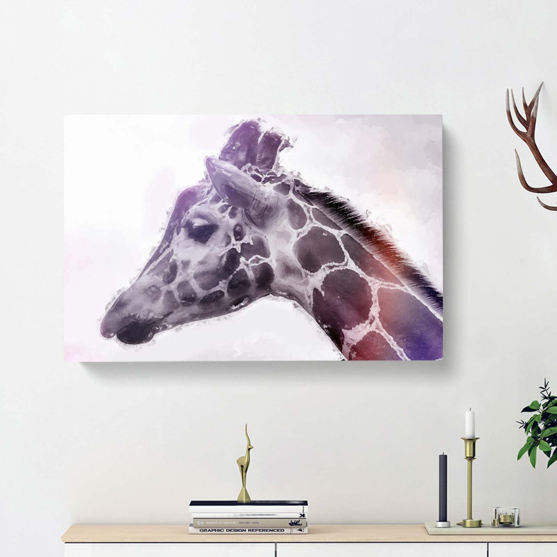 Giraffe with Purple Haze in Abstract - Wrapped Canvas, 35cm H x 50cm W x 3cm D