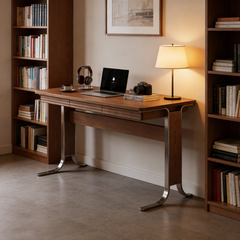Bureau en bois d'hévéa et en métal Exquis, H 29,52 po x l 47,2 po x P 23,6 po