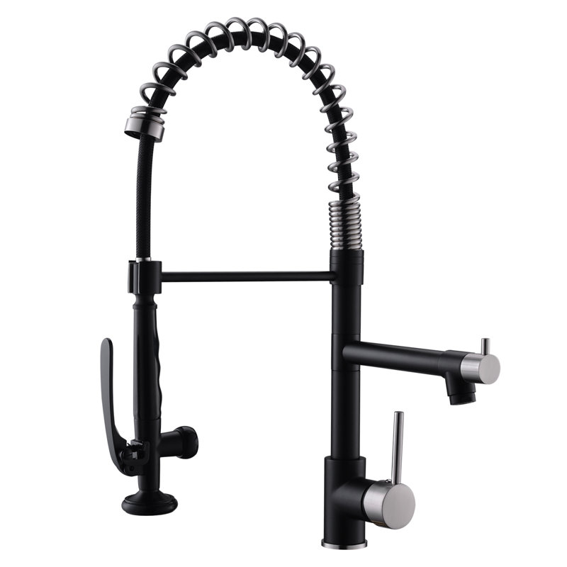 Fapully Pull Down Kitchen Faucet, Brushed Nickel/Matte Black
