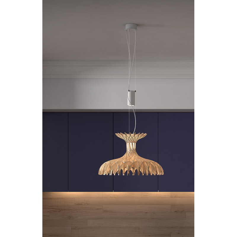 Bover Dome 60 Adjustable LED Pendant in Matte White with Natural Wood Shade