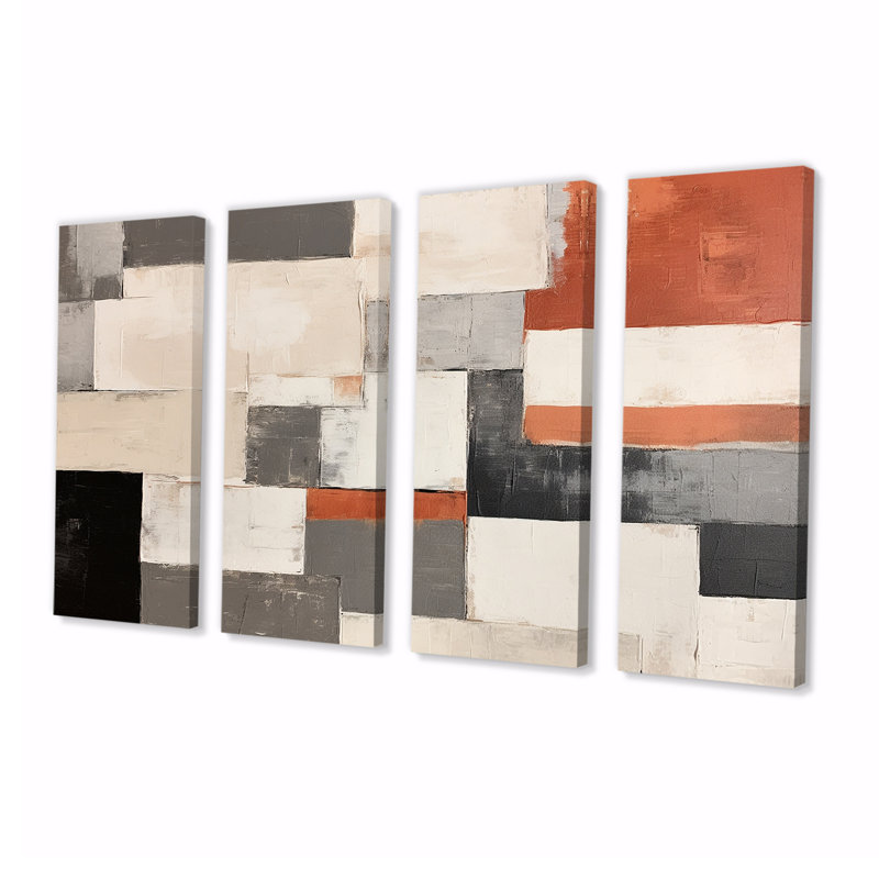 «Earthy Abstraction Cubist Modernism Beige Brown», art mural abstrait pour le salon, 4 pièces, H 28 po x l 48 po