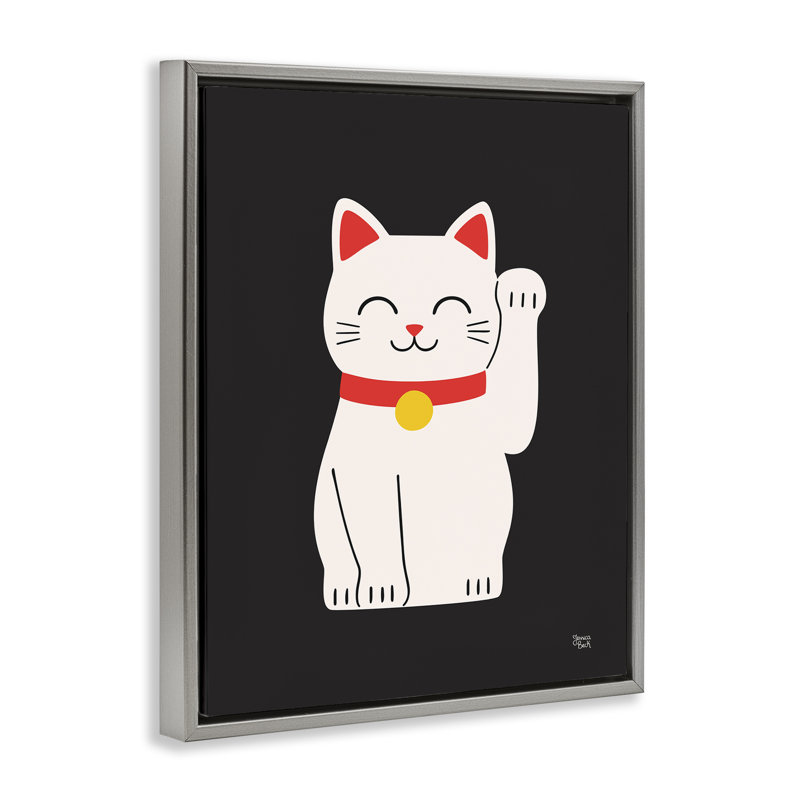 «Maneki Neko Lucky Cat», art mural encadré flottant par Jessica Beck, Cadre flottant gris lustré, H 31 po x l 25 po