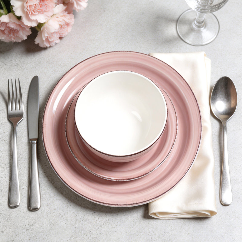Ensemble de vaisselle 12 pièces ColorSwirl HomeVSS, Tourbillon rose