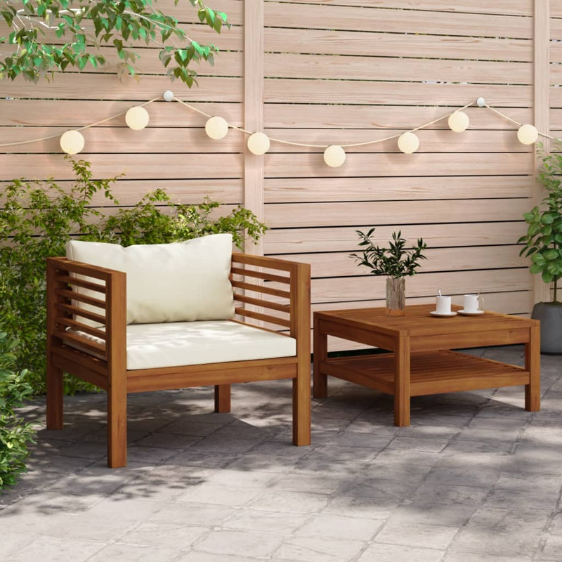 Sumika Patio Chair with Cushions, Cream white, Middle sofa + Table
