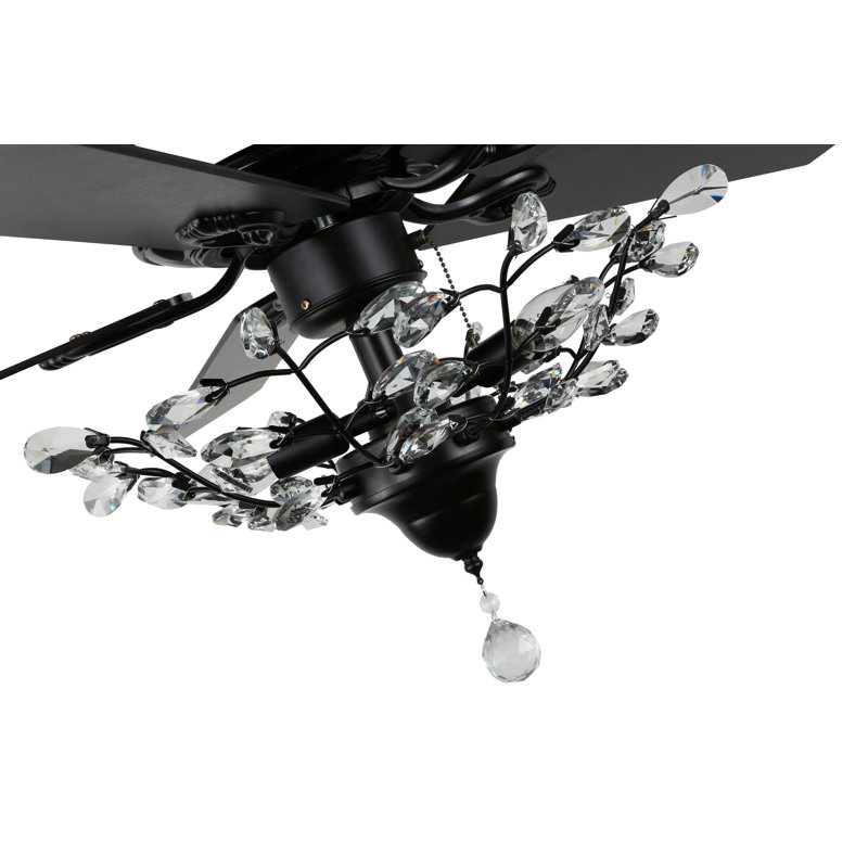 52" Black Crystal Chandelier Ceiling Fan with Remote and Reversible Blades