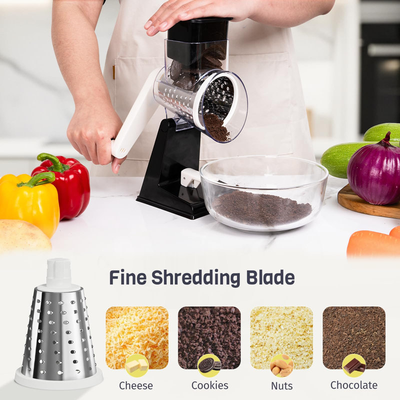 Râpe à fromage rotative améliorée 50% plus grande avec sacs de rangement - noir