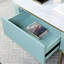 Table de peinture bleu sarcelle avec surface en faux marbre blanc et tiroir à glissières-1925162772
