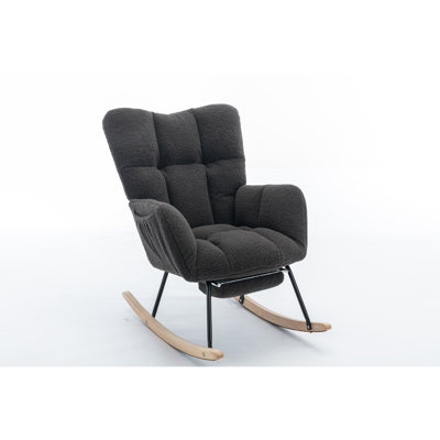 067-Teddy Fabric Leisure Rocking Chair With Adjustable Footstool,Nursery Rocking Chair, High Backrest, Storage Pocket On The Right Side,The Base Rocke by Latitude Run