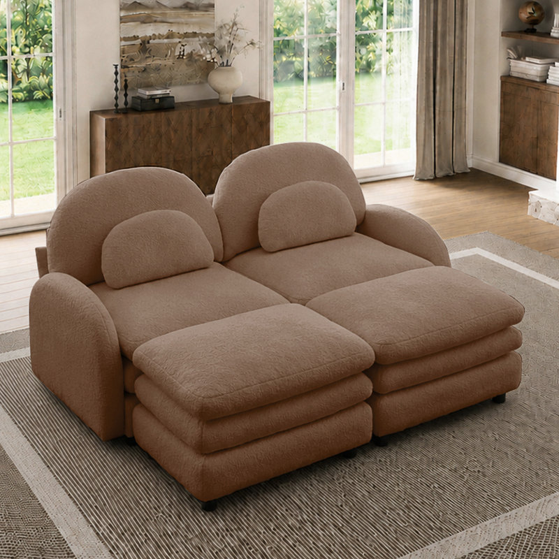 Canapé modulaire courbé 2 places avec repose-pieds et coussins double épaisseur