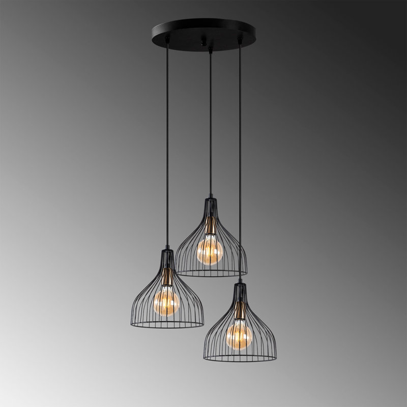 Luminaire suspendu en forme de dôme à 3 lumières, Noir, noir, noir, noir