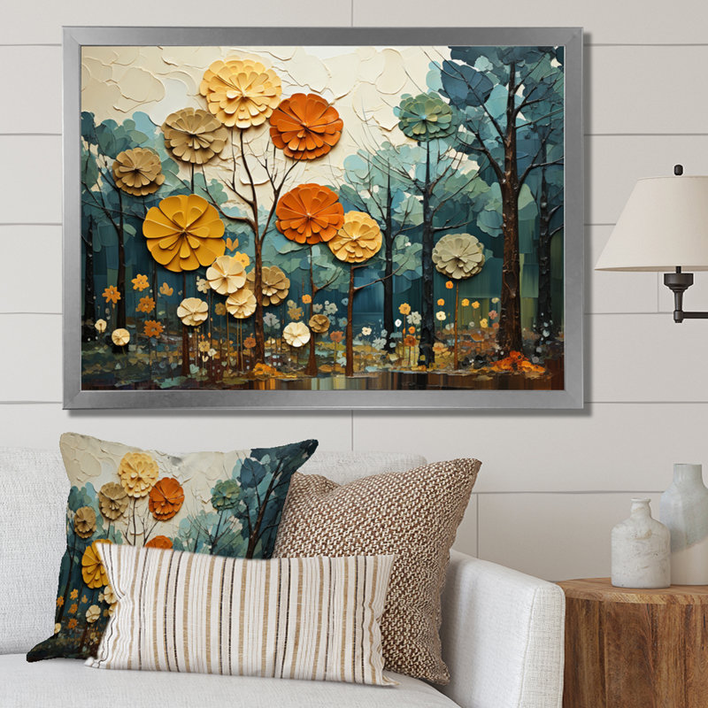 «Martene Forest Majestic Forest Collage I», reproduction, Cadre simple argenté, H 34 po x l 44 po x P 1,5 po