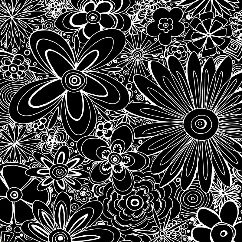 Madart Inc. All Over Flowers - noir 1, H 12 po x l 12 po, Non, Toile tendue