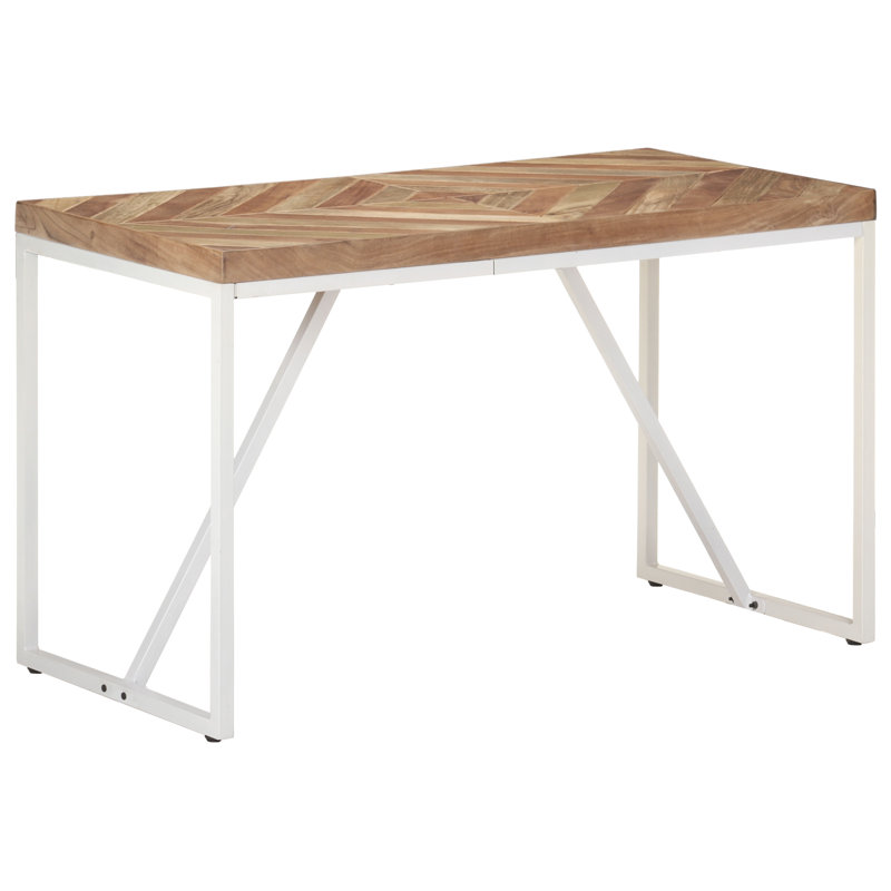 Emmeline Solid Wood Top Metal Base Dining Table, White, Brown/Green