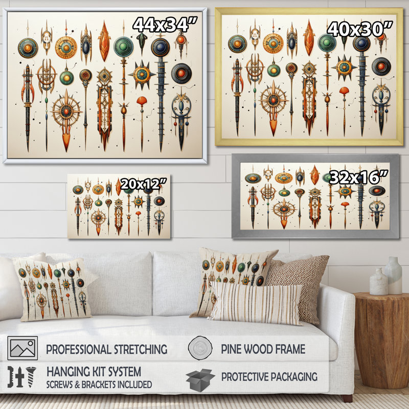«African Sacred Symbols II» sur toile, Cadre naturel flottant, H 12 po x l 20 po x P 1 po