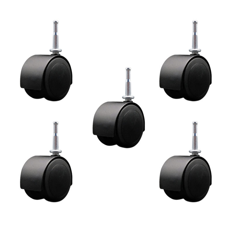 2-3/8 Inch Floor Safe Hooded Twin Wheel Caster Grip Neck Stem Set of 5, Noir