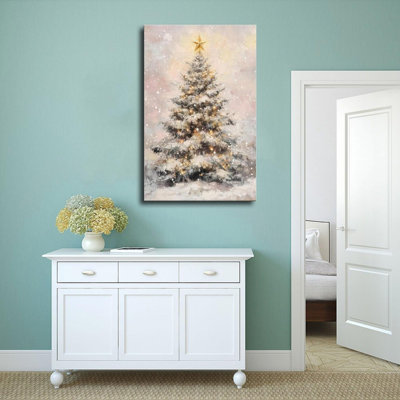 Arbre de Noël enneigé avec étoile sans toile 24 po x 36 po