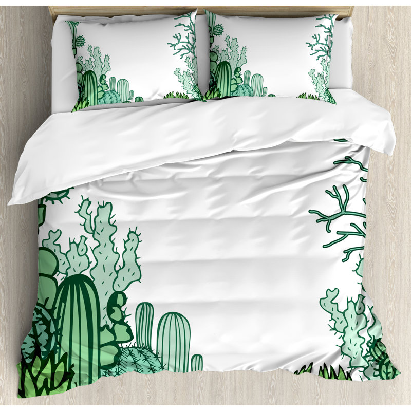 Queen Size Green Cactus Microfiber Duvet Cover Set