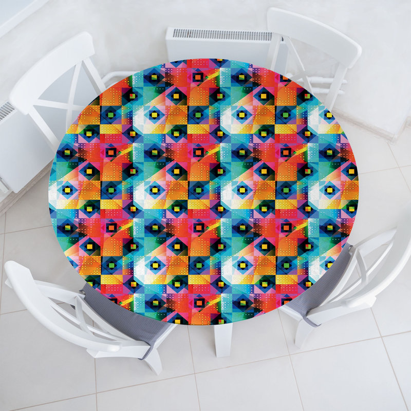 Winston Porter Geometric Fitted Round TableclothMulticolor 77103, 64.17" Round