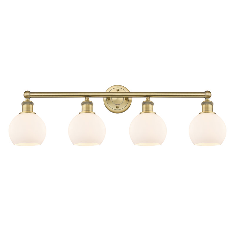 Éclairage pour meuble-lavabo 4 lumières 33 pouces Cambria, Blanc mat, Laiton brossé