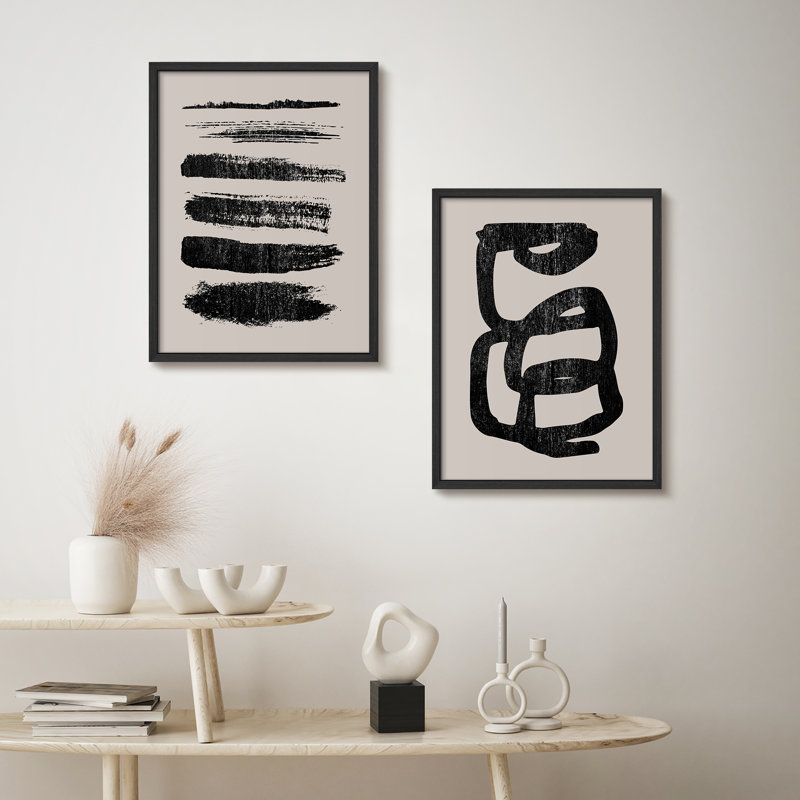 Art mural moderne avec lignes noires et géométriques, Noir, noir, noir, noir, H 14 po x l 11 po