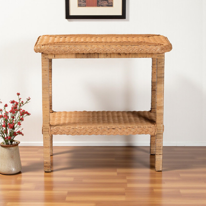 Table d'appoint en rotin tressé brun de style bohème Trillium, H 24,79 po x l 25,73 po x P 16,08 po