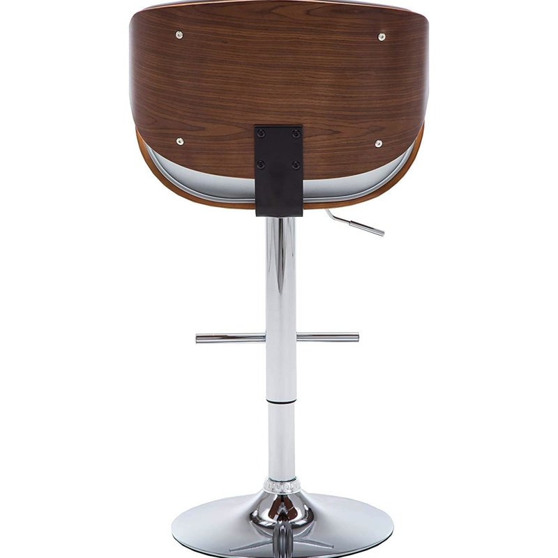 Tabouret de bar contemporain pivotant gris avec piédestal réglable, finition noyer, courbé, l 21 po x P 21 po x H 44 po, siège et dossier, matériau principal en métal