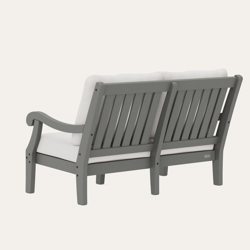 POLYWOOD x Birch Lane Verlyn Deep Seating Loveseat, Natural Linen Cushion/Slate Gray Frame