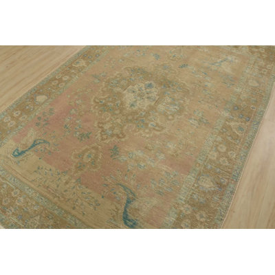 Tapis noué à la main en laine rose vieilli 6 pi 2 po x 9 pi 3 po Tabriz