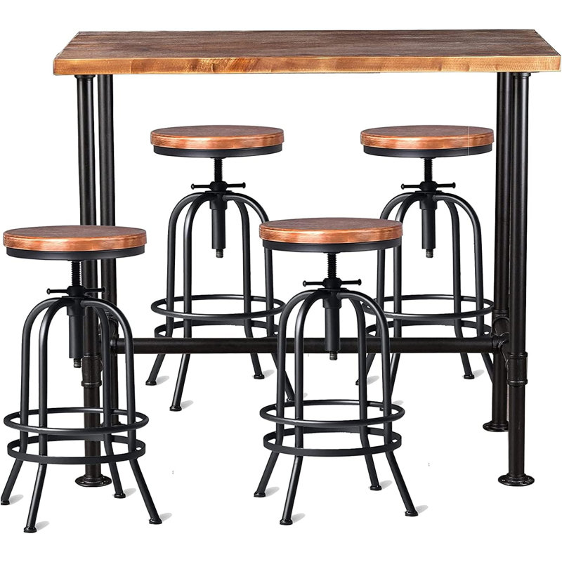 Joanah Pine Solid Wood Top Four Leg Dining Set, 5