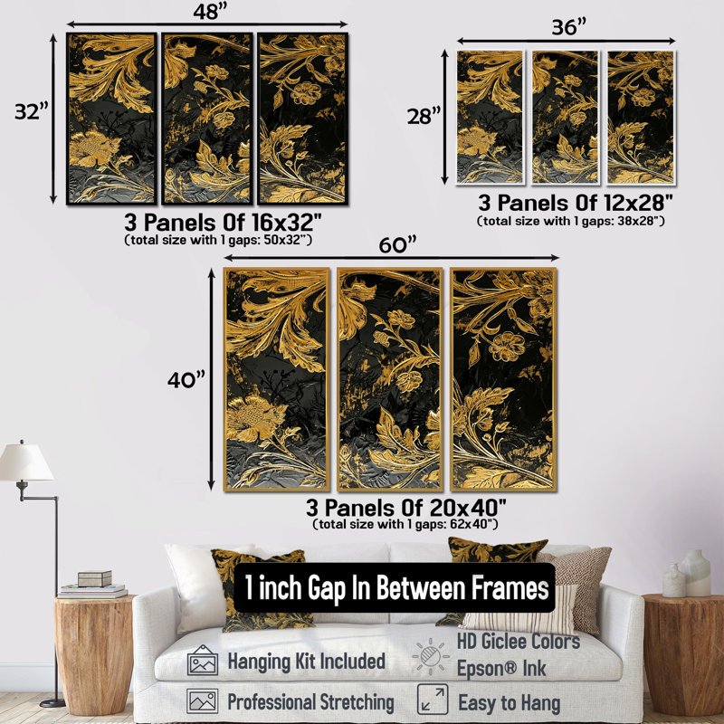 Ensemble de salon mural Bornival - Leaves, Cadre flottant noir, H 28 po x l 36 po x P 1 po