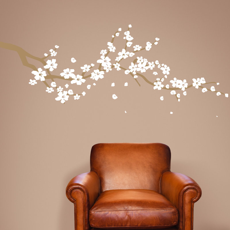 Adhésif décoratif cerisier en fleurs, Brun clair / jaune, 24" H x 60" lx 0.01" d