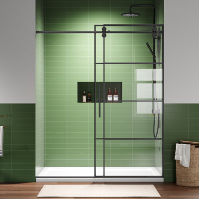 Porte de douche coulissante simple encadrée de 56 à 60 po x H 72 po avec verre trempé transparent de 8 mm