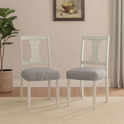 Ensemble de 2 chaises d'appoint de salle à manger avec siège rembourré en lin, blanc et gris