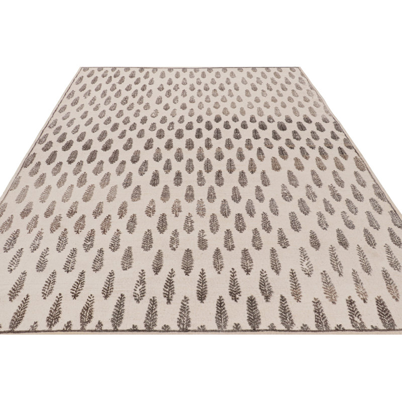 Rug & Kilim’S Modern Block Print Rug In White With Mauve Floral Patterns, Rectangle 5' x 8'