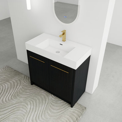 Black Chestnut Bathroom Vanity With Resin Sink & Soft Closing Door - 36 Inch Freestanding Modern Design And Flawlessly
