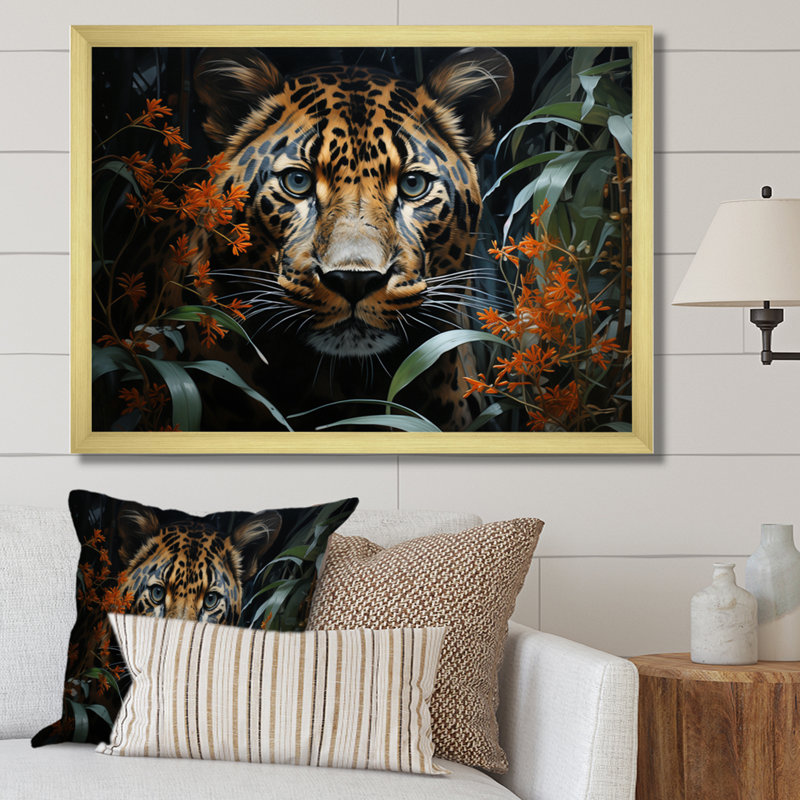 «Leopard Silent Stalk II», reproduction sur toile, H 16 po x l 32 po x P 1 po, Cadre doré à une seule photo