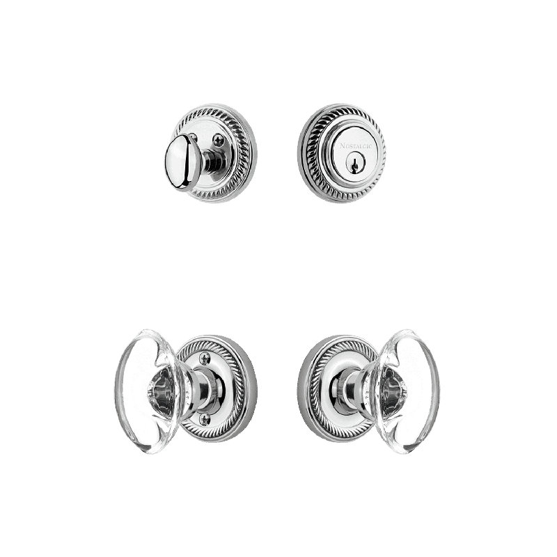 Nostalgic Warehouse Rope Rosette Entry Set with Oval Clear Crystal Knob, 2.375, Satin Nickel