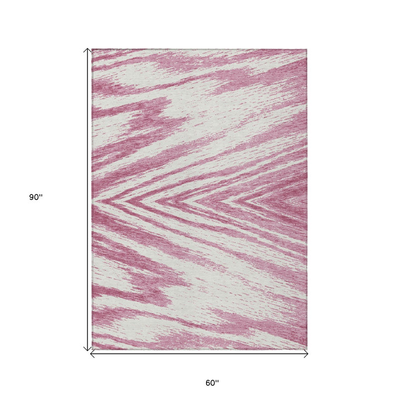 Tapis intérieur lavable abstrait rosé 5 pi x 8 pi ivoire